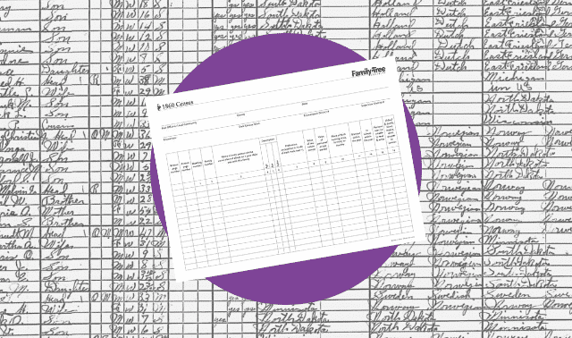 A census worksheet for the 1860 census.