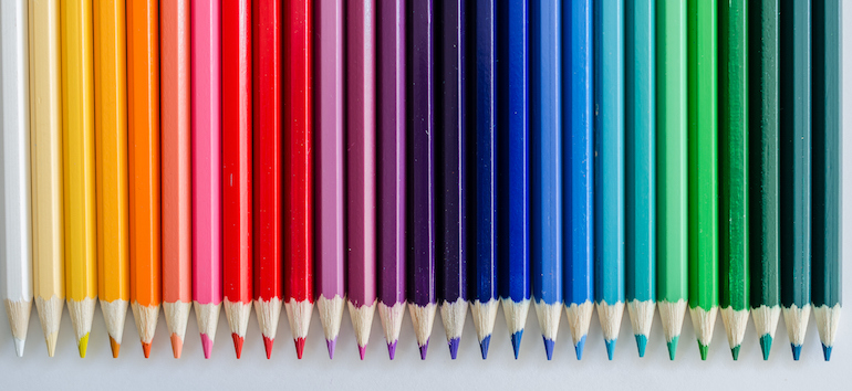Colored pencils lined up.