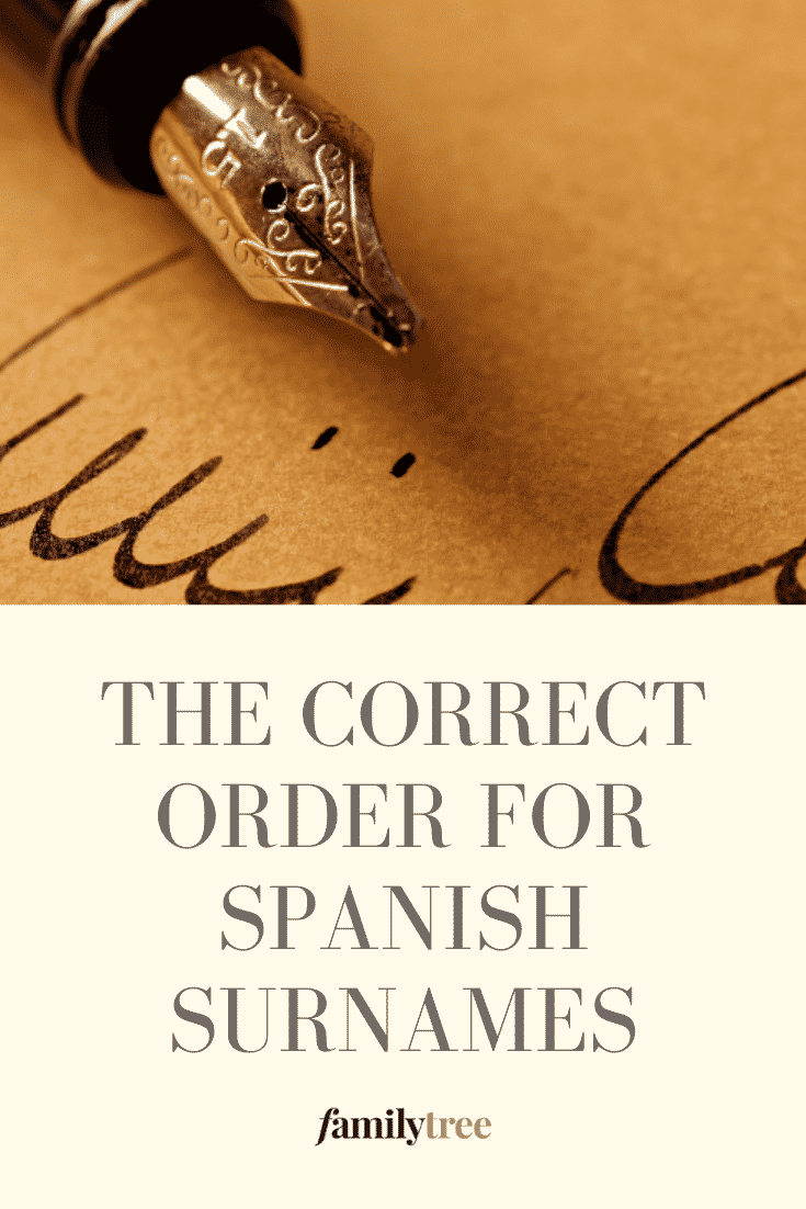 Pinterest image, how to order spanish surnames.