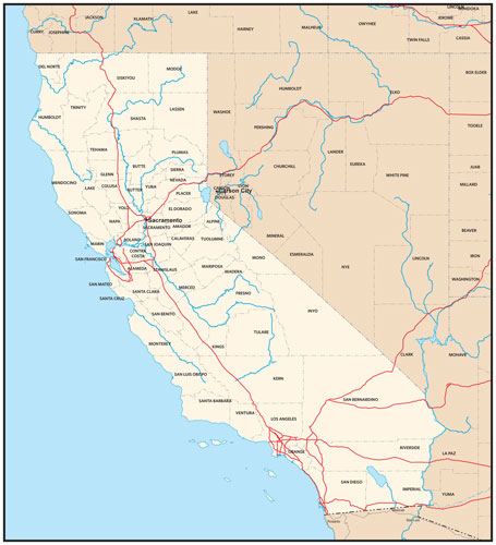 California state map with county outlines
