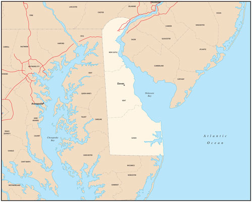Delaware state map with county outlines