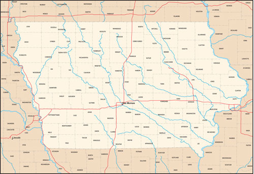 Iowa state map with county outlines