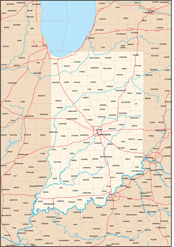 Indiana state map with county outlines