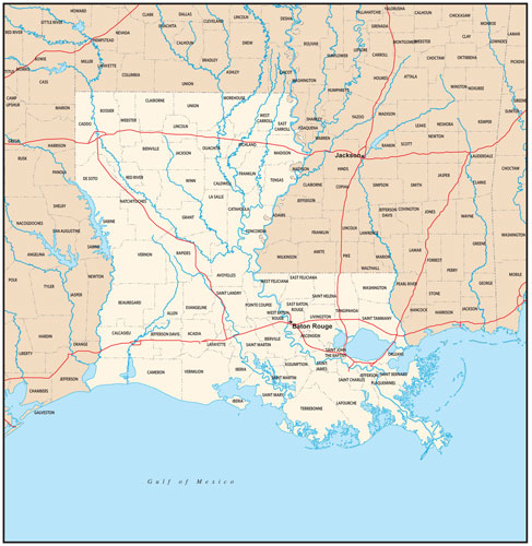 Louisiana state map with county outlines