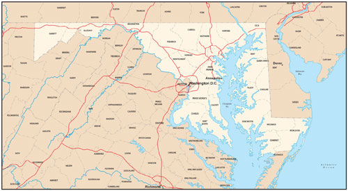 Maryland state map with county outlines