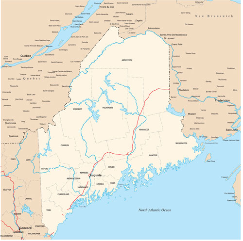 Maine state map with county outlines