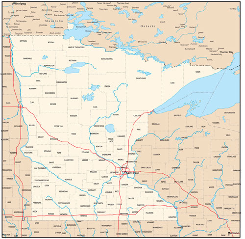 Minnesota state map with county outlines