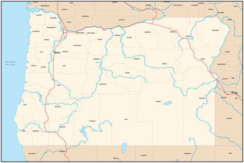 Oregon state map with county outlines
