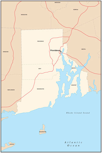 Rhode Island state map with county outlines