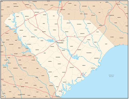 South Carolina state map with county outlines