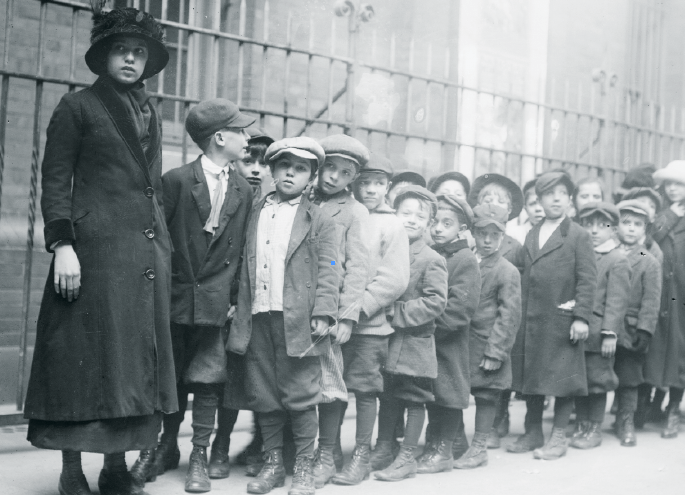 Orphan boys standing in a line inNew York City.