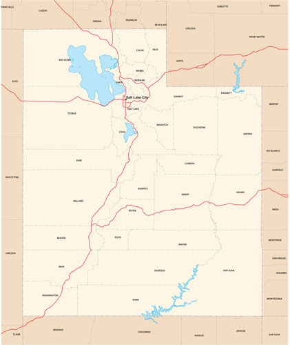 Utah state map with county outlines
