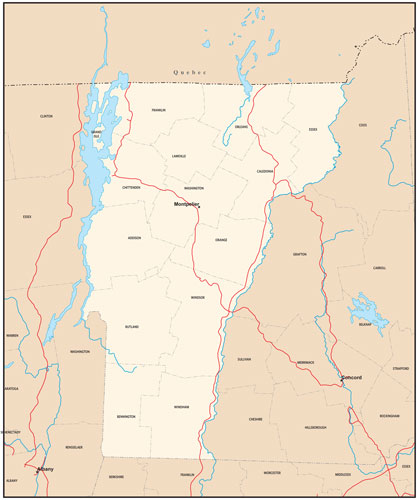 Vermont state map with county outlines