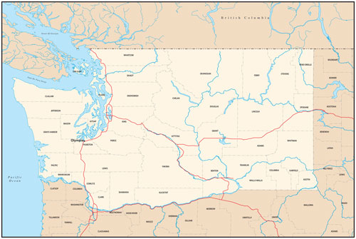 Washington state map with county outlines