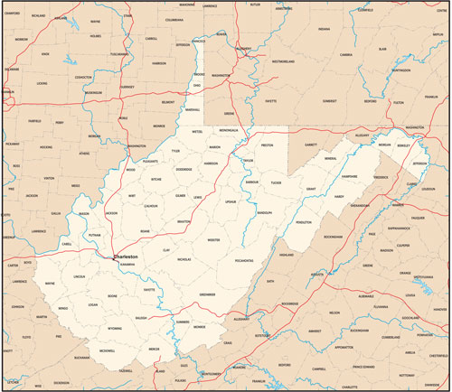 west virginia state map with county outlines