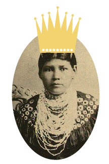 Historical photo of a woman, with a crown superimposed