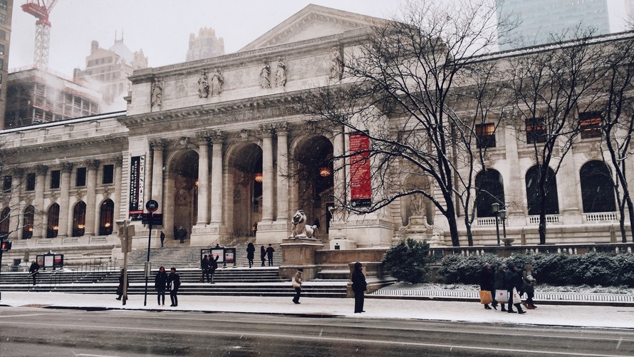 New York Public Library in winter.