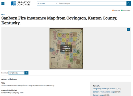 Cover page of Sanborn map collection as shown in screenshot of Library of Congress website
