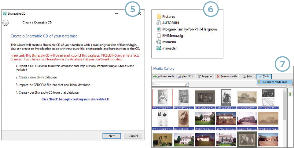 Screenshots showing how to save GEDCOM multimedia files