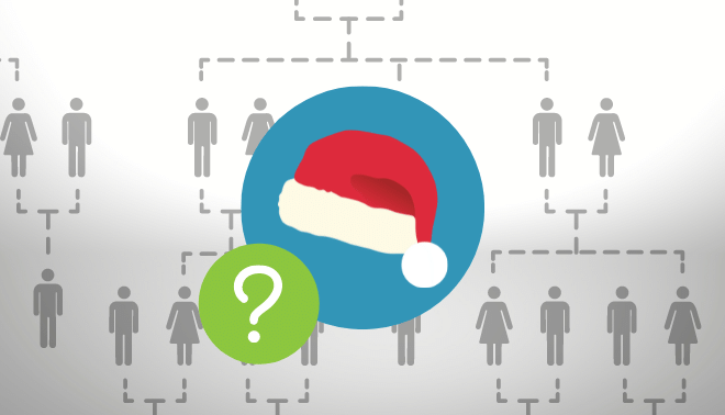 Santa hat in front of a family tree diagram.