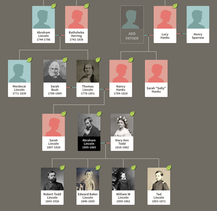 Abraham Lincoln's family tree, which hints at several tragedies (a murder, plus young deaths) as well as genetic mystery