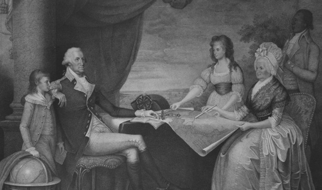 Family portrait of George Washington, Martha, and her two grandchildren Eleanor and George