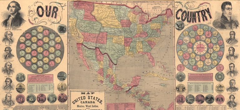 This historical map of the United States boasts a wide variety of information about US history.