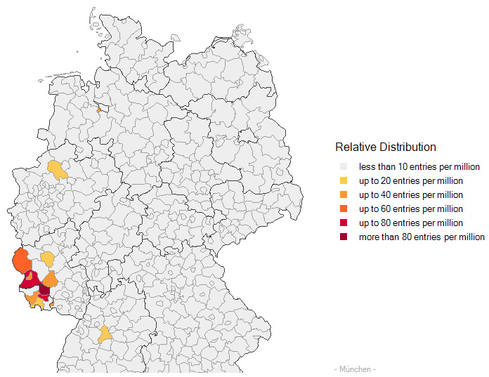 The Geogen Surname Mapper tool complicated my theory. Münchens don't seem to live in or around Munich.