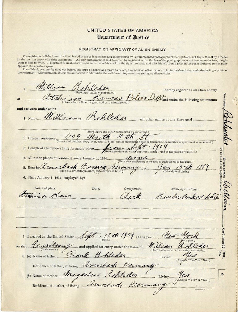 Registration Affidavit Alien Enemy unusual records genealogy