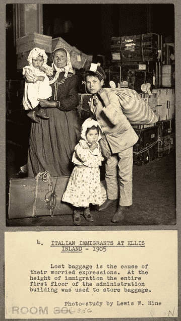 Italian immigrants arriving at Ellis Island in 1905.