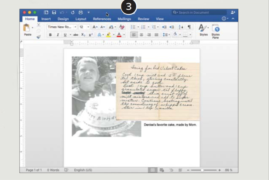 Using Microsoft Word to create family recipe cards.