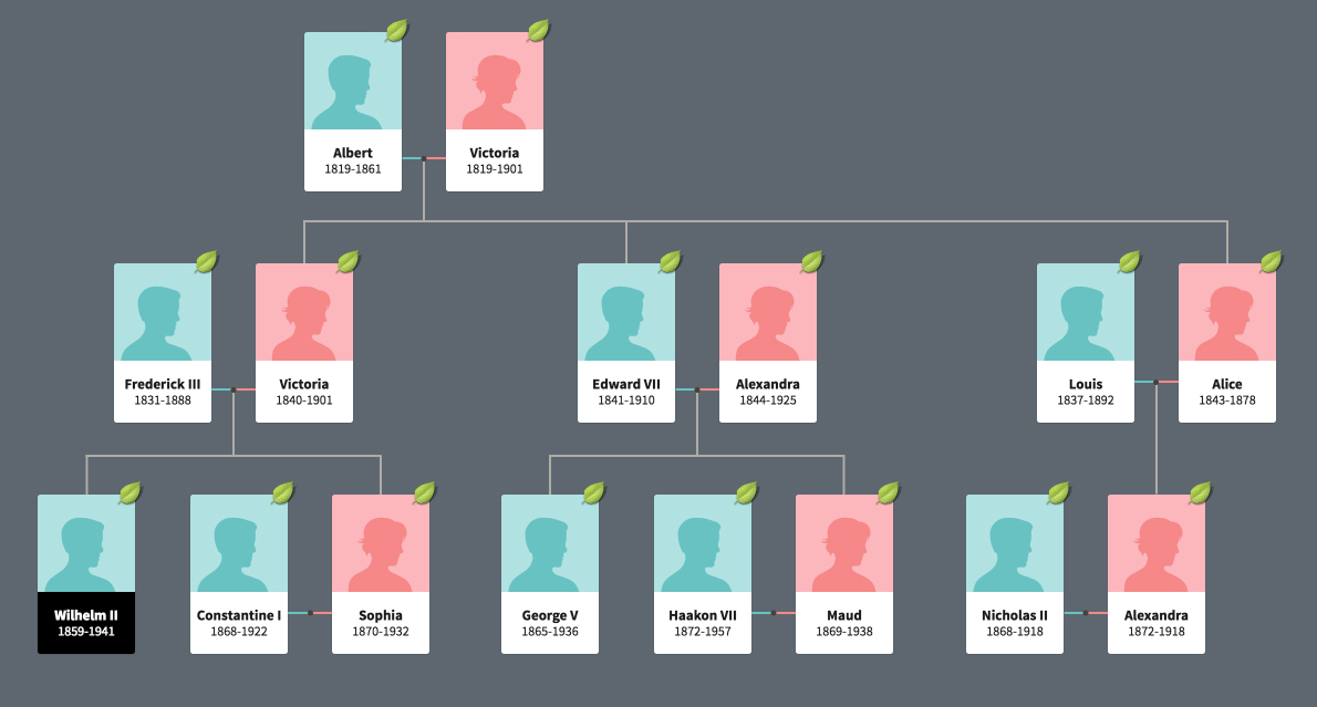 By viewing the Victorian family tree, we can see how Queen Victoria's grandchildren became the most important figures of World War I.