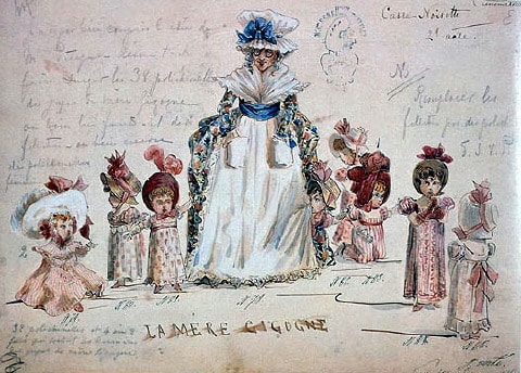 Original sketch of Mother Ginger and her Polichinelles.