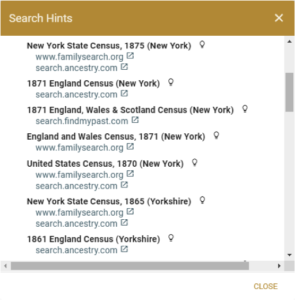 Search hints example from American AncesTREES.