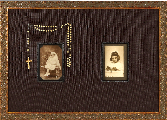 Family history displays with old photos, heirlooms, and letters.