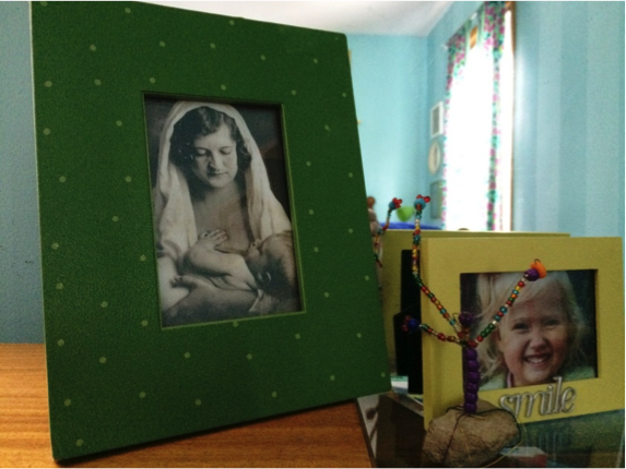 Family history displays using old and new photos.