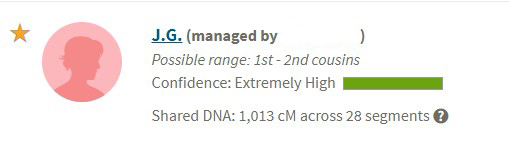 Screenshot of the Ancestry DNA match.