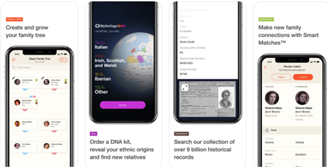 Screen shot of MyHertiage.com app, one of six genealogy mobile apps we reviewed.