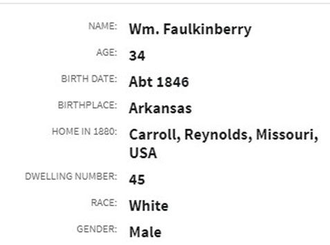 Ancestry.com online record summary showing incorrect surname due to transcriber error.