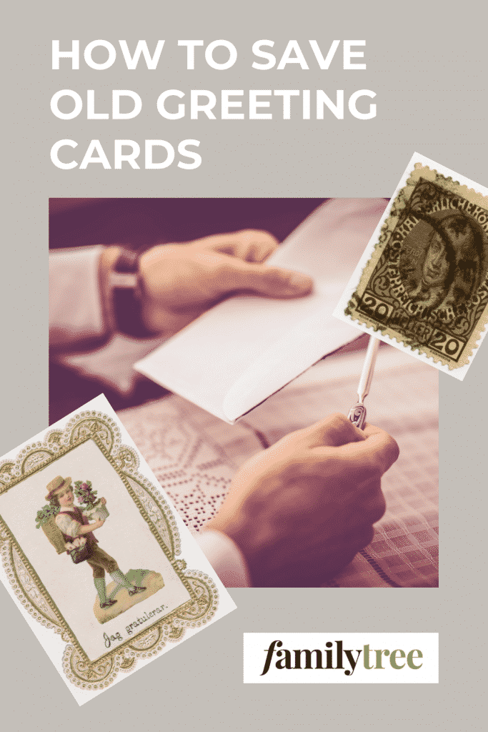 Pinterest pin for how to save old greeting cards.
