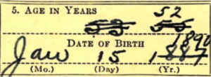 Conflicting birth dates shown on a WWII draft registration card.