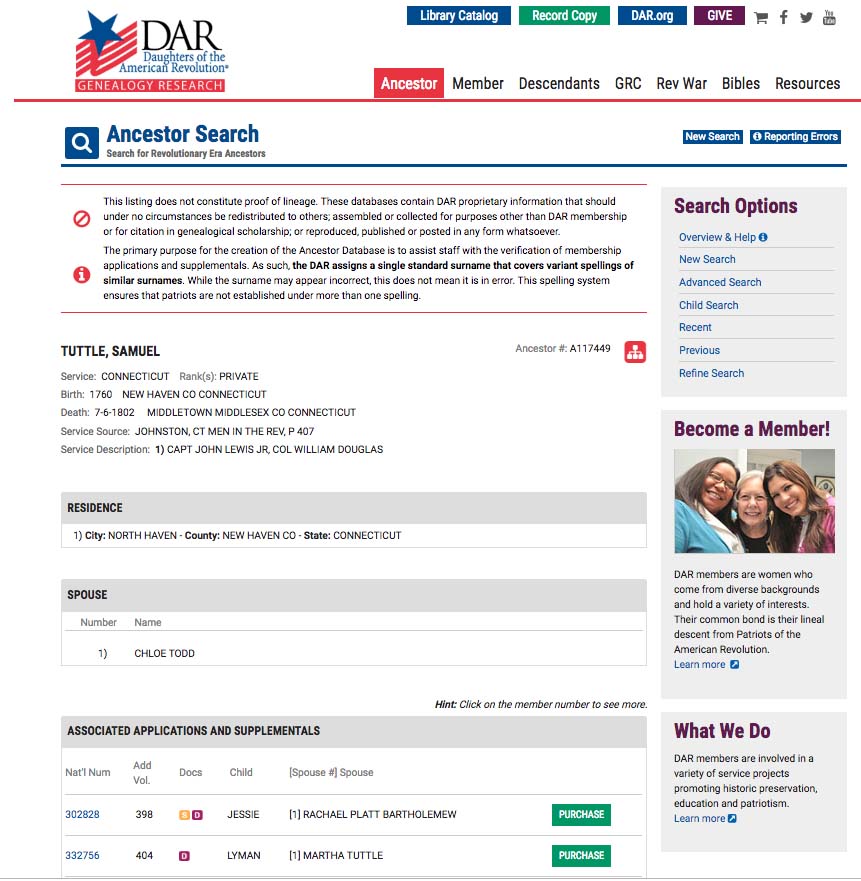 Track your Revolutionary War ancestors using the DAR's main search page.