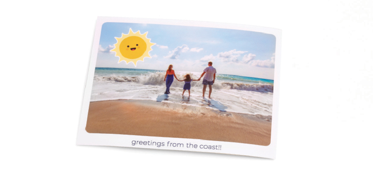 Repurpose family photos into holiday greeting cards to share your trip with loved ones.