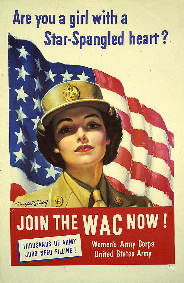 WWII Women's Army Corps recruitment poster, an example of women in wartime.