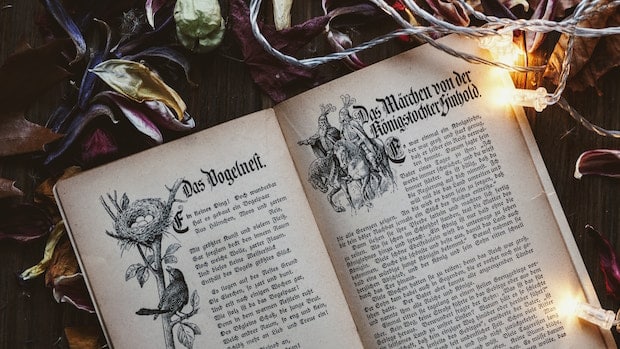 Open book with German script.