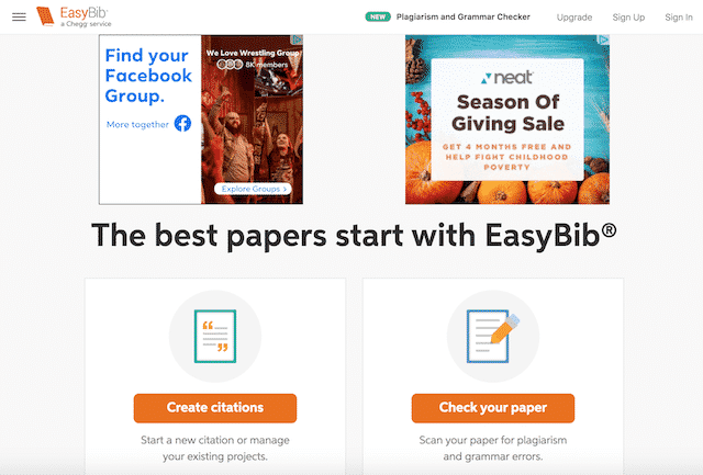 Home page of EasyBib, an unexpected website you can use for genealogy.