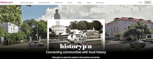 Home page of HistoryPin, an unexpected website you can use for genealogy.