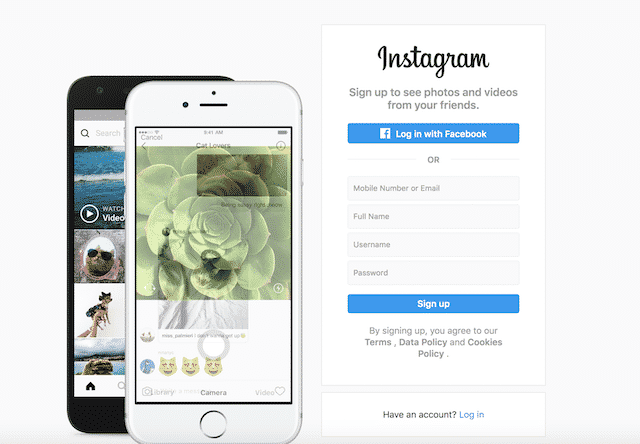 Home page of Instagram, an unexpected website you can use for genealogy.