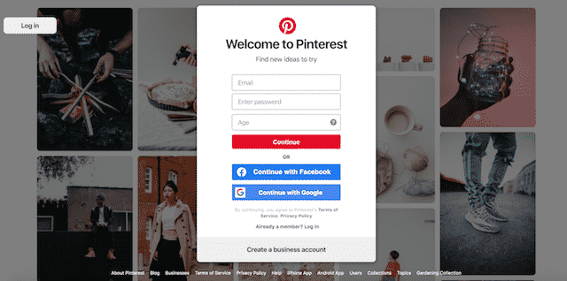 Home page of Pinterest, an unexpected website you can use for genealogy.
