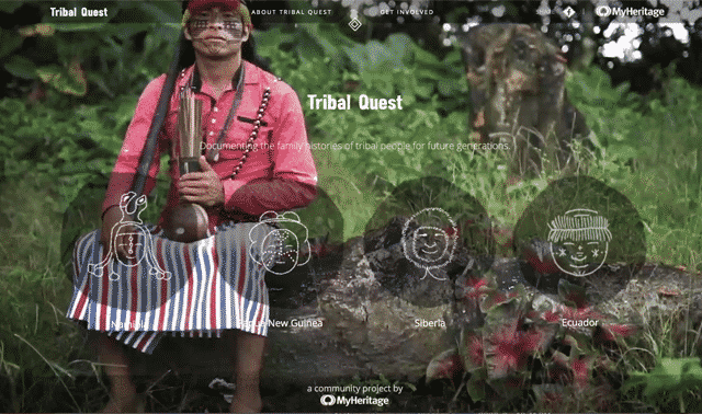Website page of Tribal Quest, showing man sitting on log.